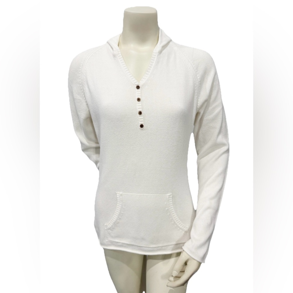 Columbia Women’s Knit Hoodie Sweater White Medium Button Front Pullover
